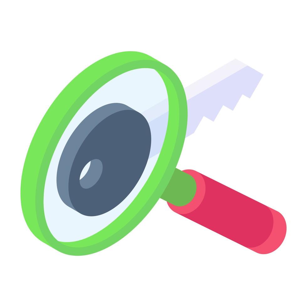 Key under magnifying glass, keyword search  tool icon vector
