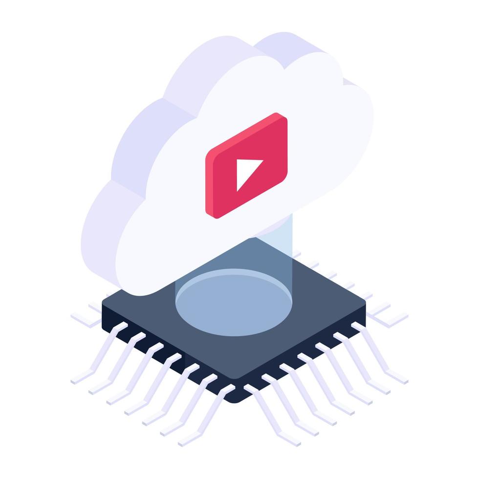 icono de video en la nube en diseño isométrico vector