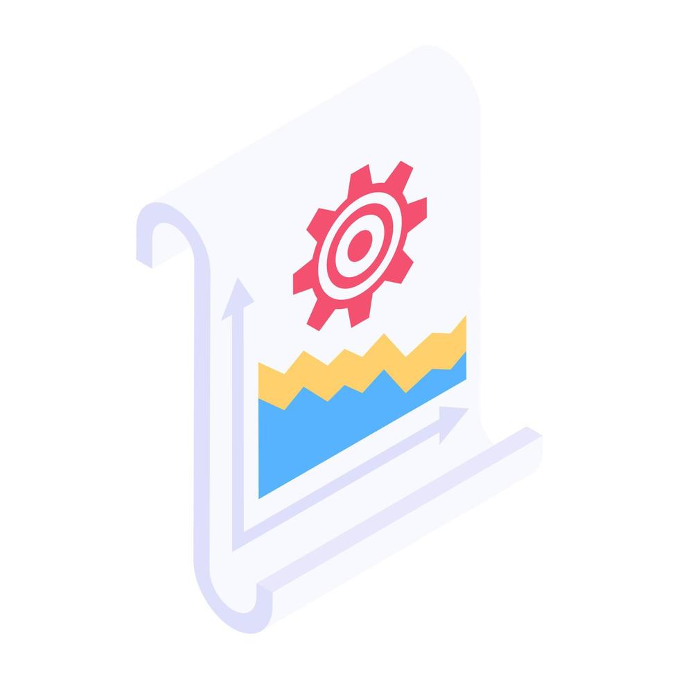 Stream chart with gear, isometric design of report management vector