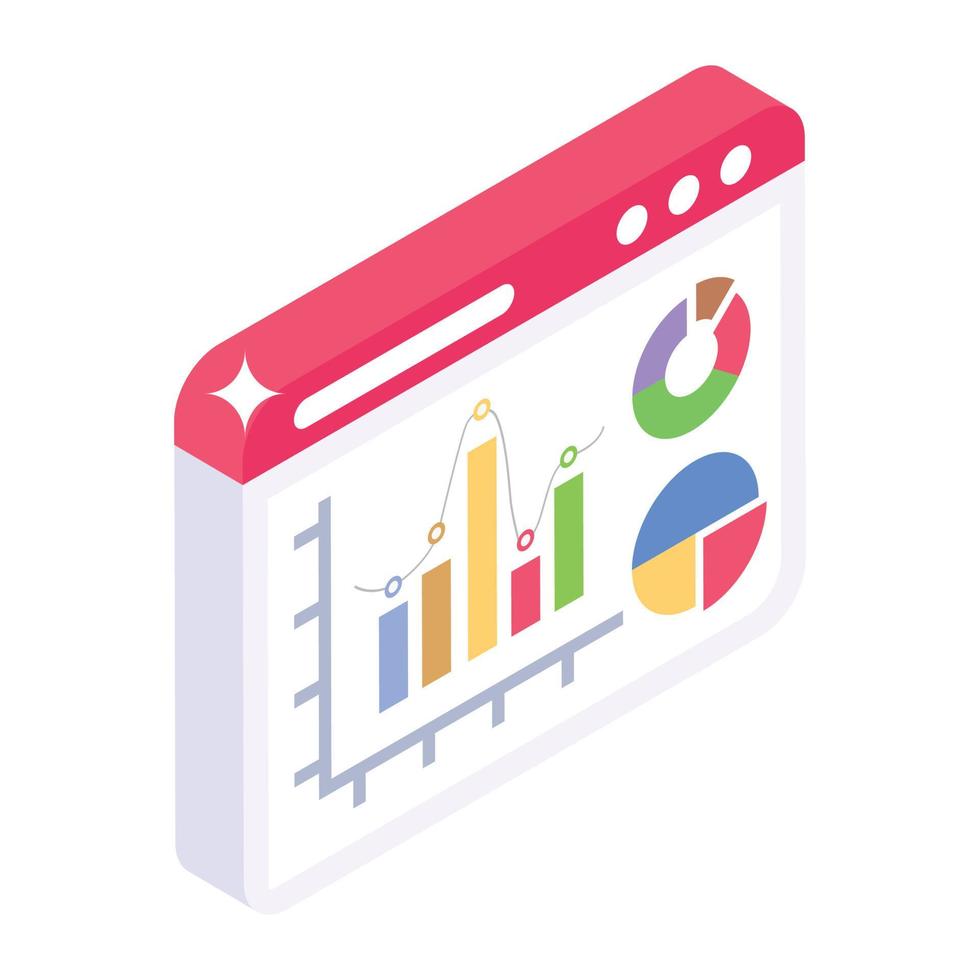 Online data infographic icon, isometric design of web analytics vector