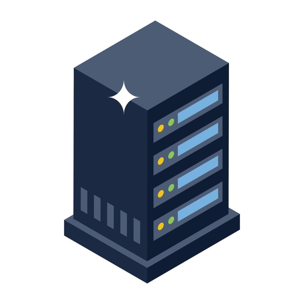 Isometric design of big data center icon, server rack vector