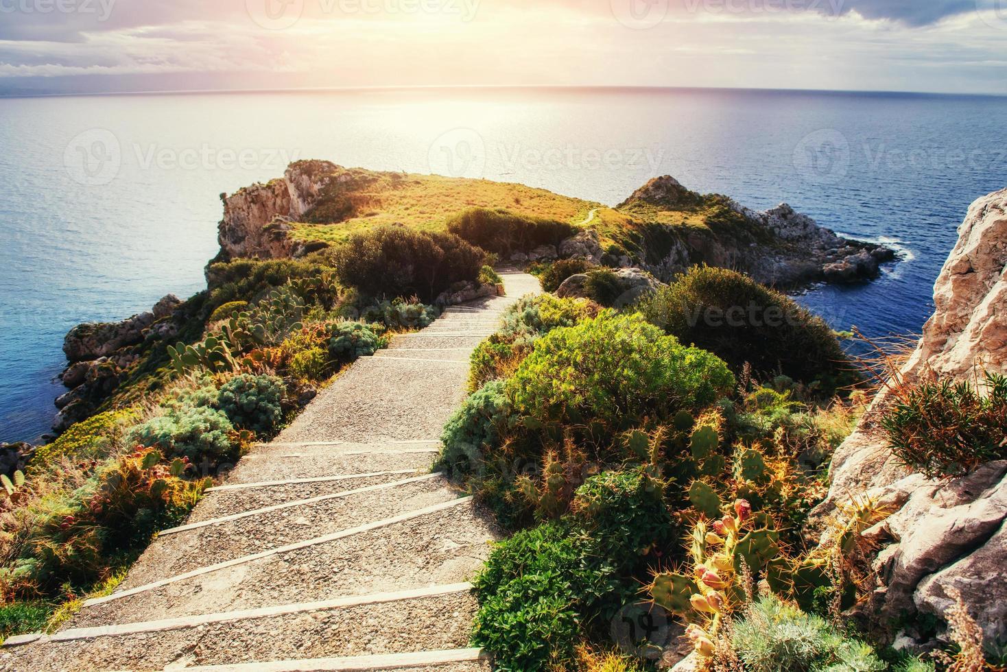 The trail on the hillside by the sea. Lipari island photo