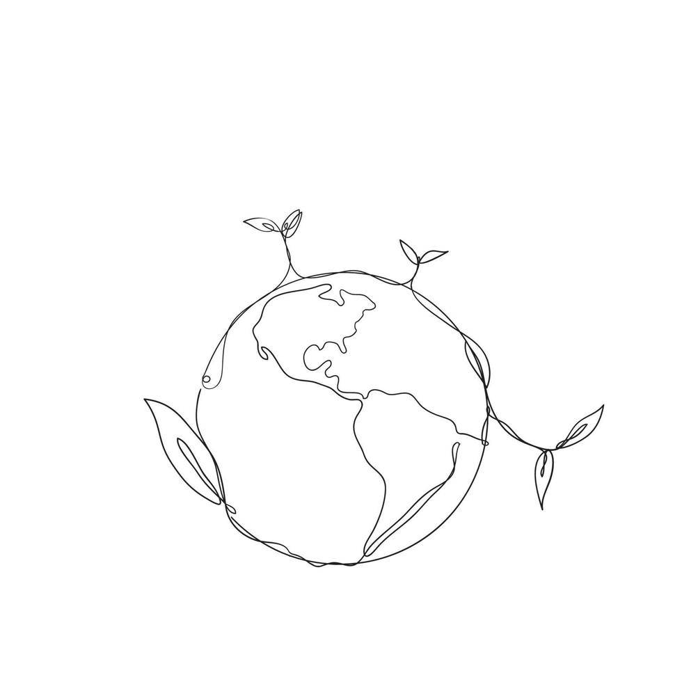Continuous Line Drawing Earth Globe And Plant Symbol For Save Earth Illustration Vector Art At Vecteezy