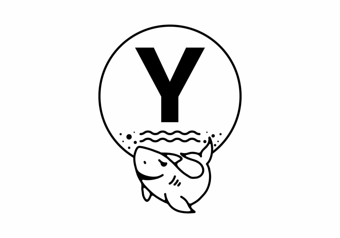 Black line art illustration of shark with Y initial letter vector