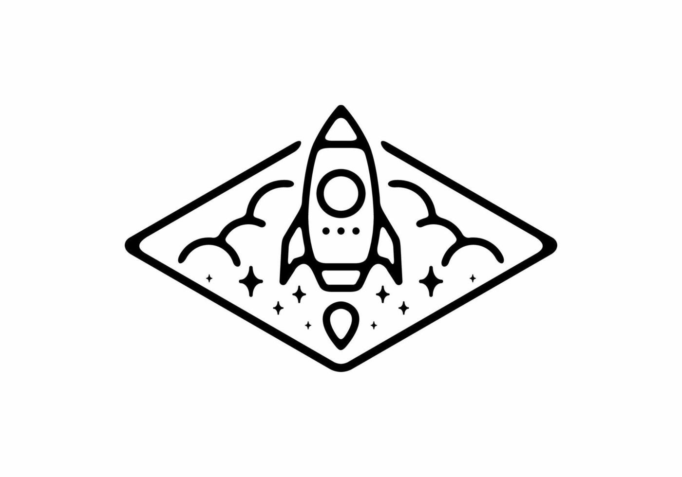 Black line art illustration of rocket in unique diamond shape vector