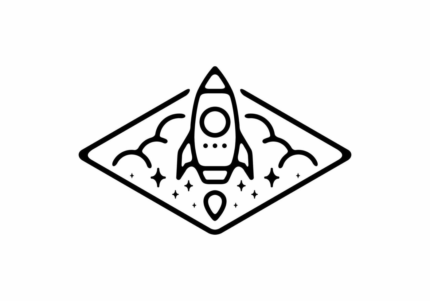 Black line art illustration of rocket in unique diamond shape vector