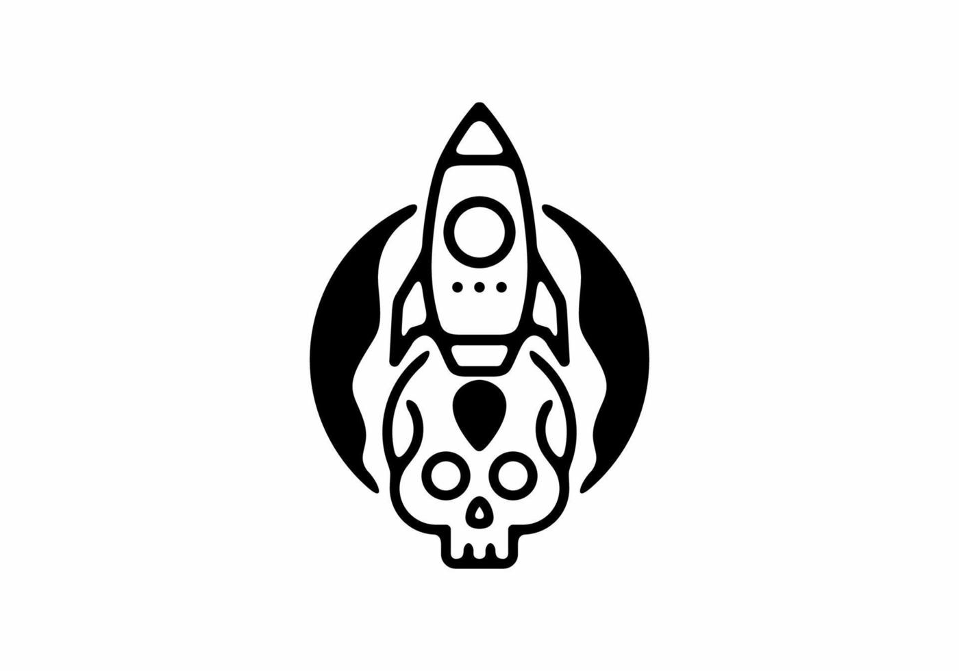 Black line art illustration of rocket in skull shape vector