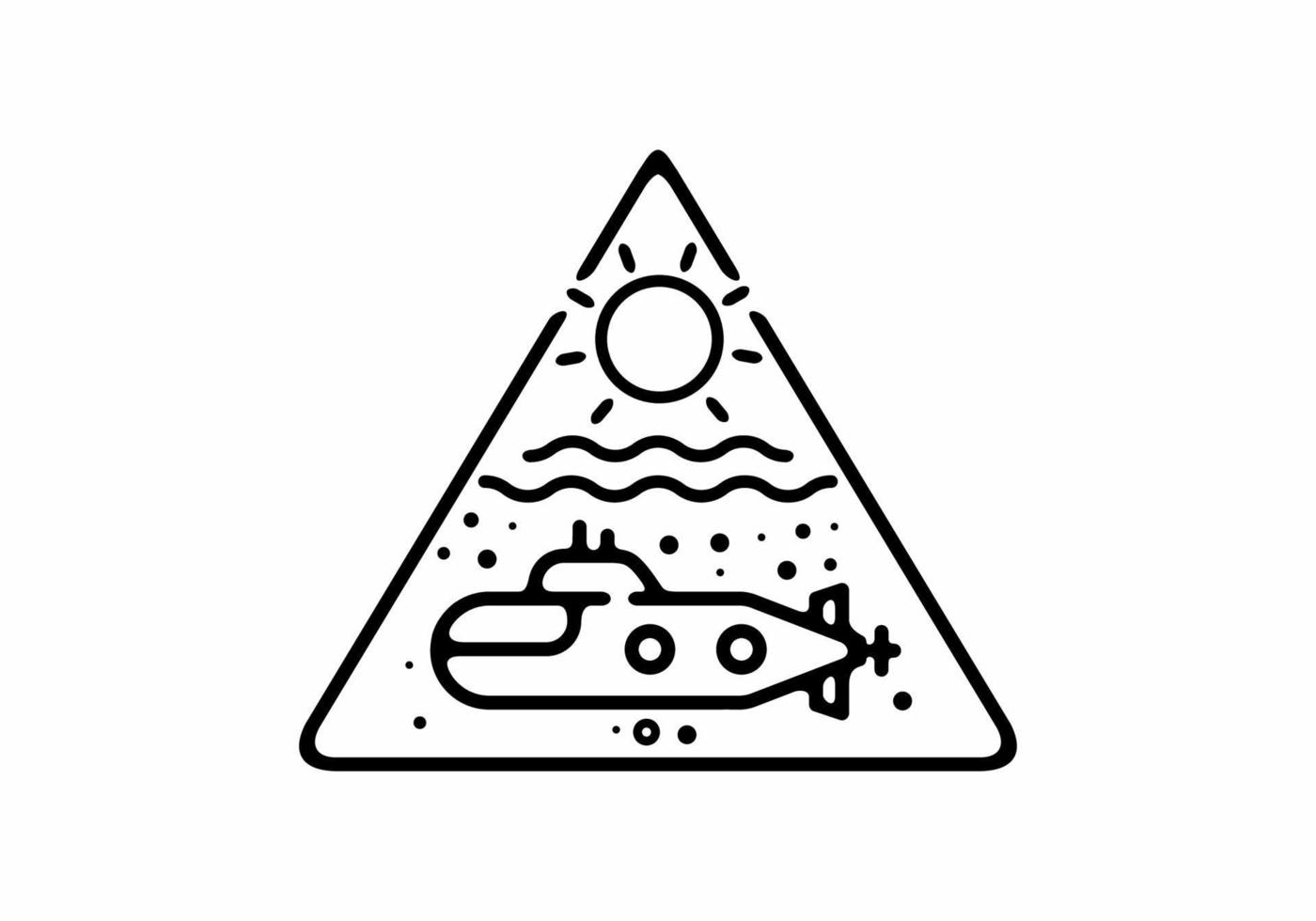 Black line art illustration of submarine in triangle shape vector