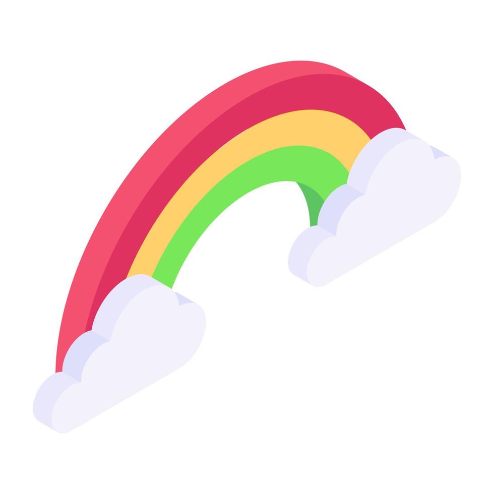 Rainbow icon isometric style, after raining fantasy sky vector