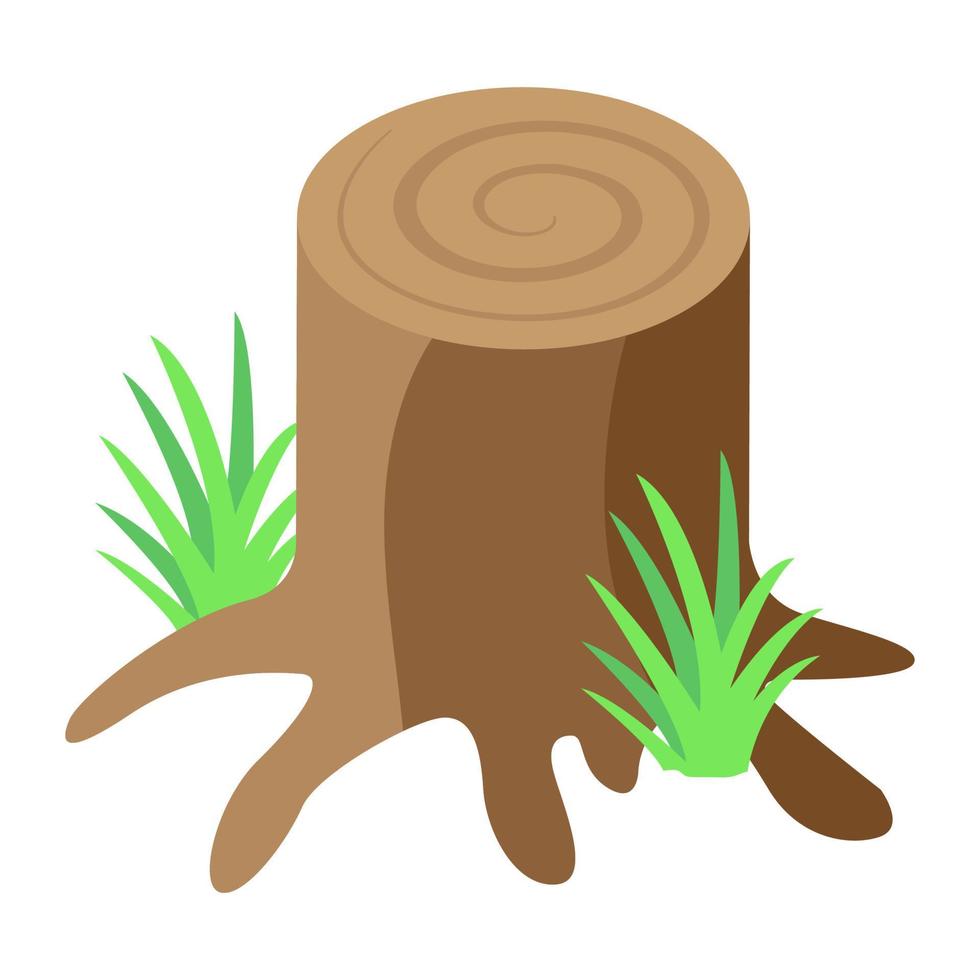 Editable isometric icon of tree stump, cutted tree vector