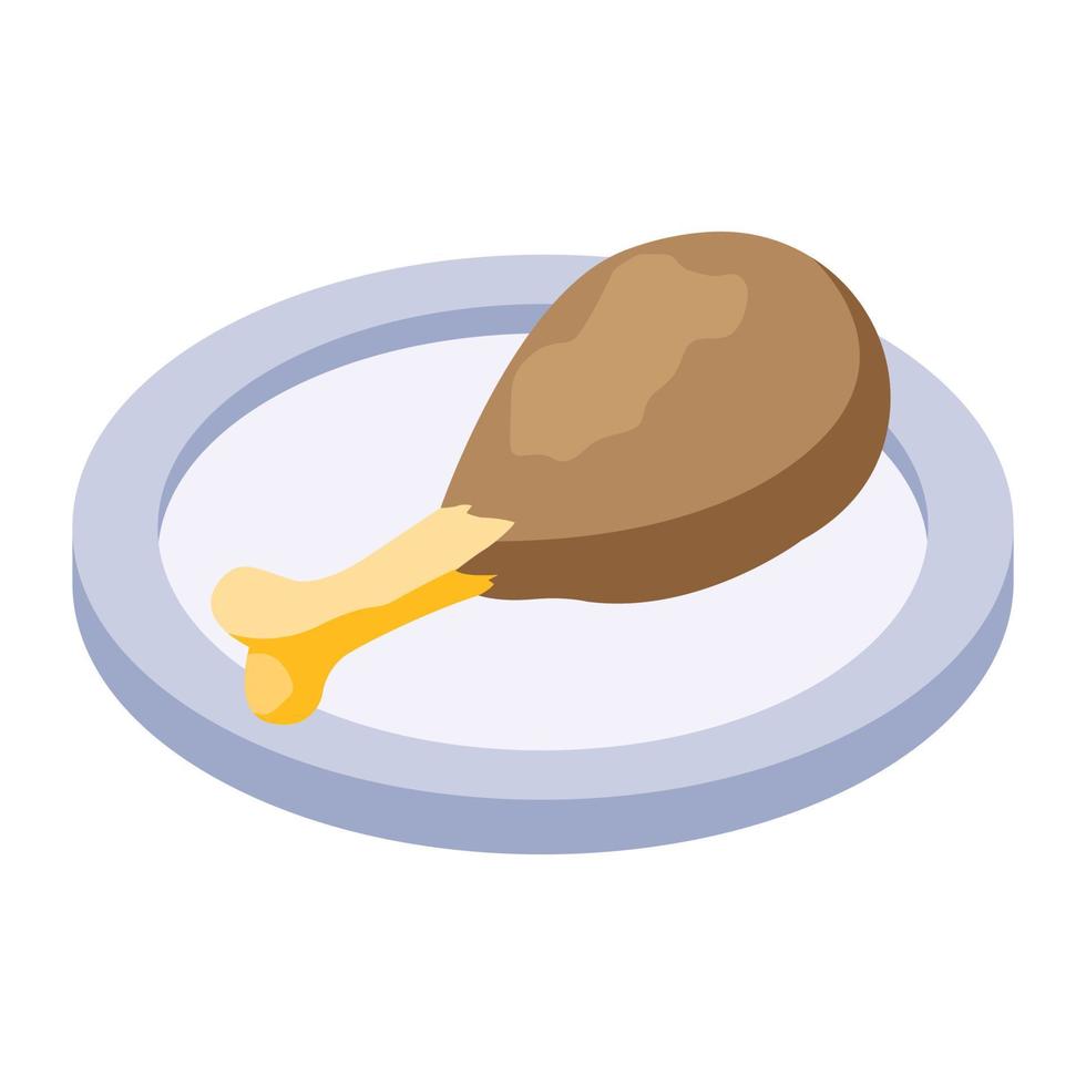 Chicken piece, isometric vector of drumstick