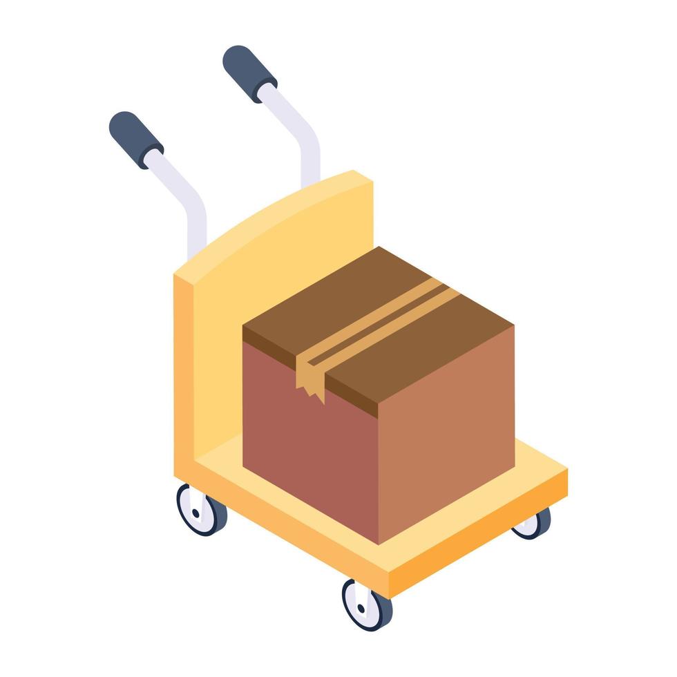Parcel trolley also known as dolly, isometric icon vector