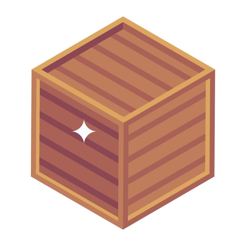 A wooden crate icon in isometric design vector