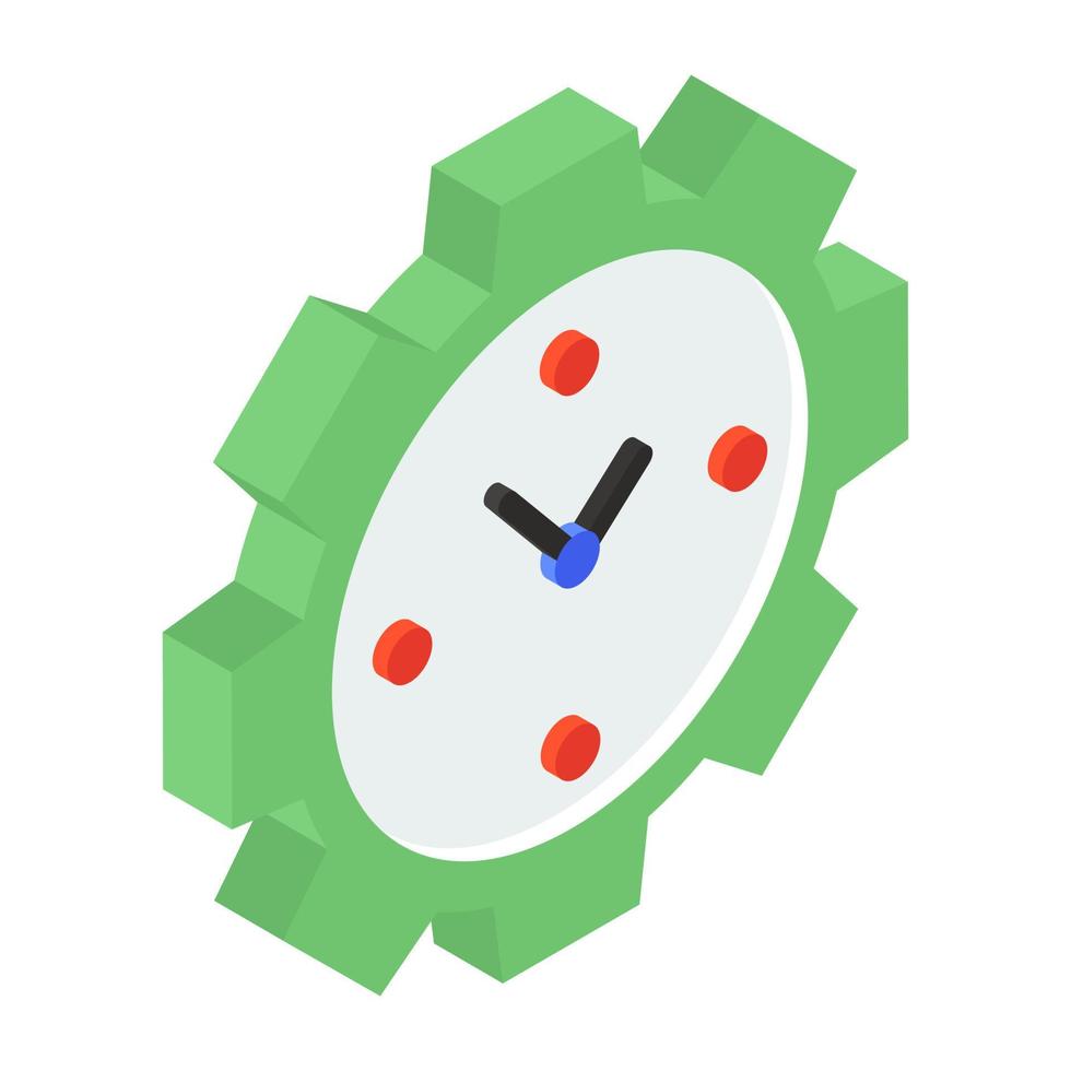 Time management in isometric icon, gear around clock vector