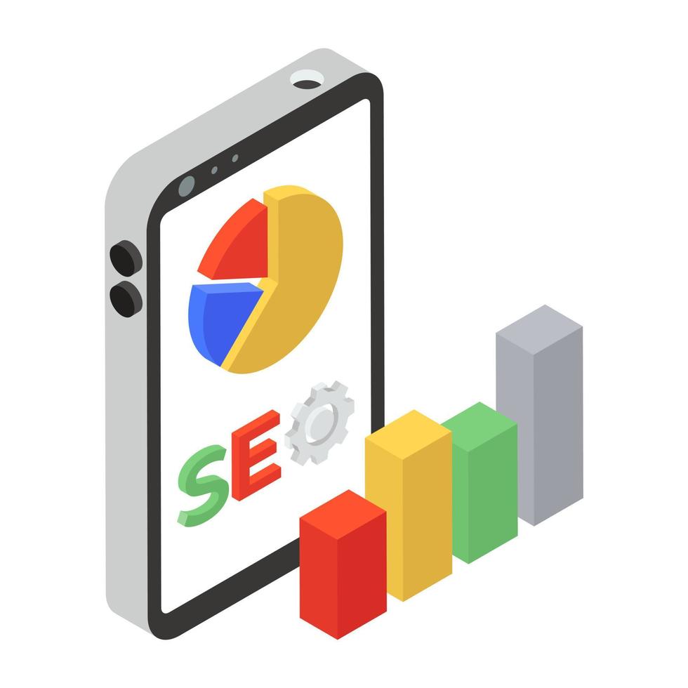 icono de datos de seo móvil en diseño isométrico editable vector