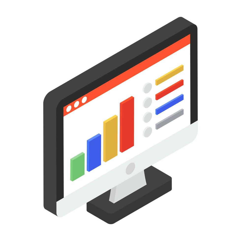 Graph inside web, website data isometric icon vector