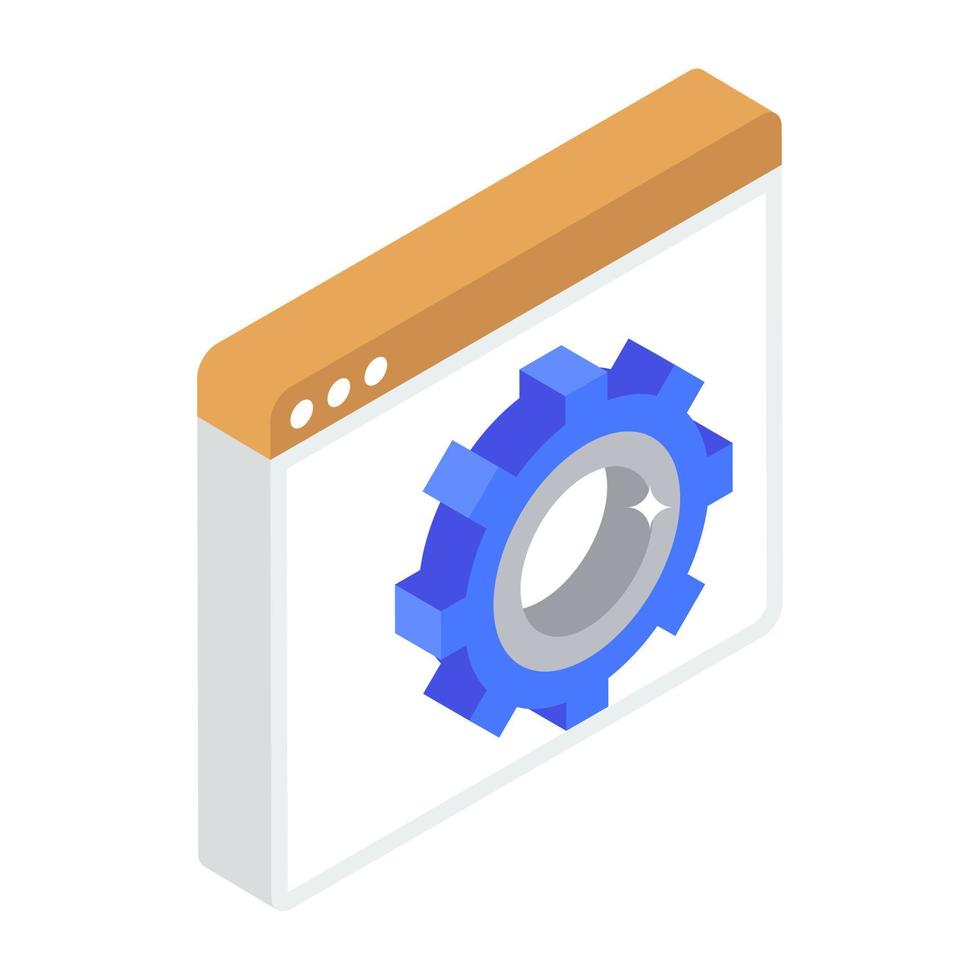 Cog wheel on webpage showing web configuration icon vector