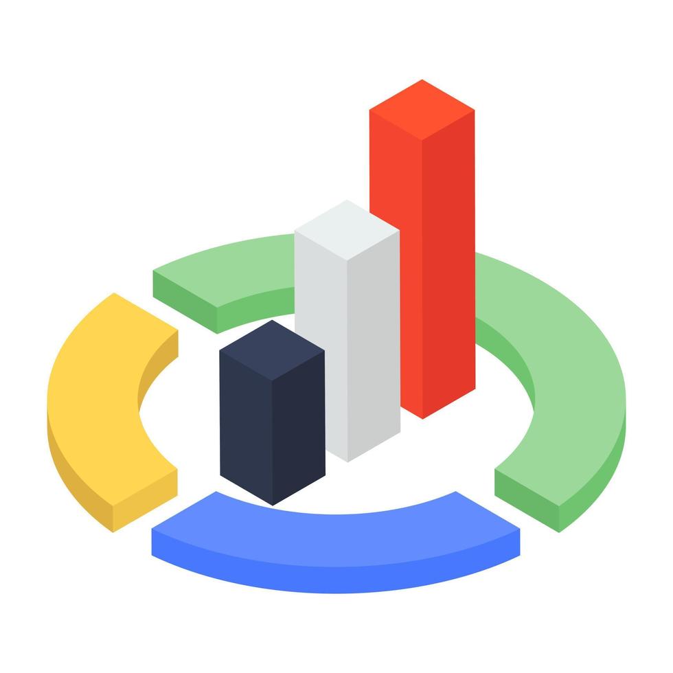 Pie chart with bar graph, infographic isometric icon vector