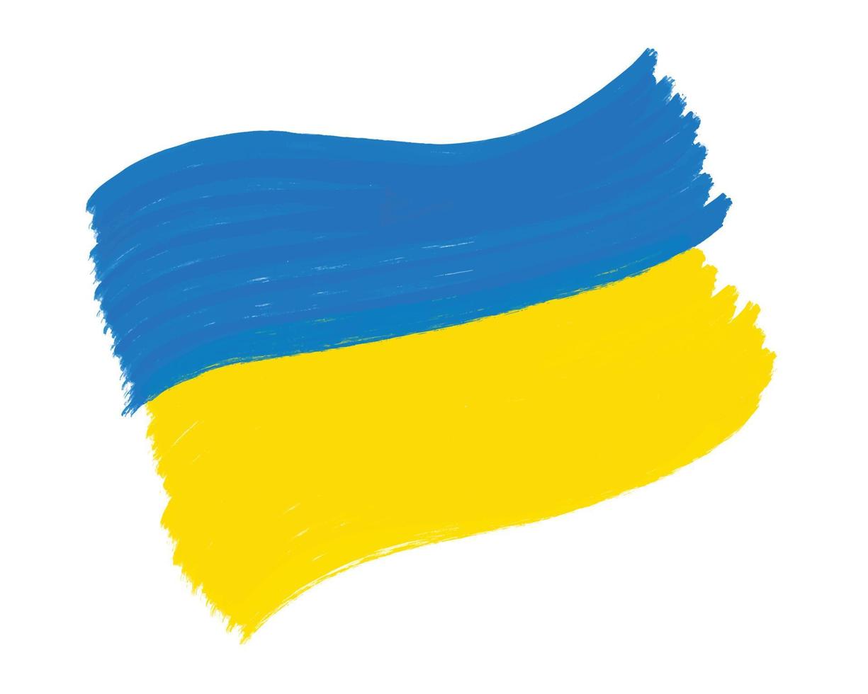 Ukrainian flag - yellow and blue horizontal bands. Hand drawn with brush grunge textured symbol of Ukraine vector