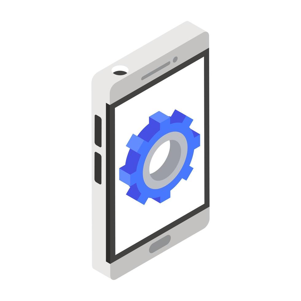 Gear inside mobile phone, mobile setting icon vector