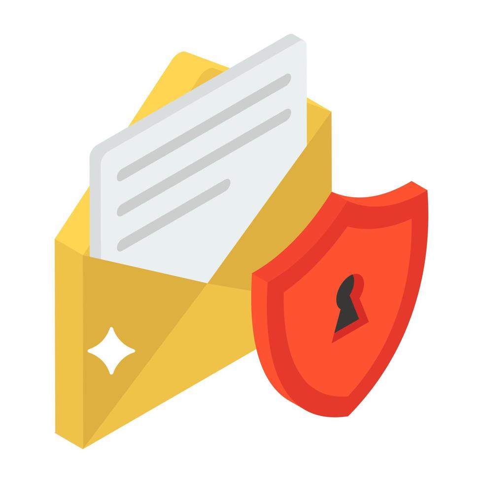 Safety shield with mail depicting mail security in isometric icon vector