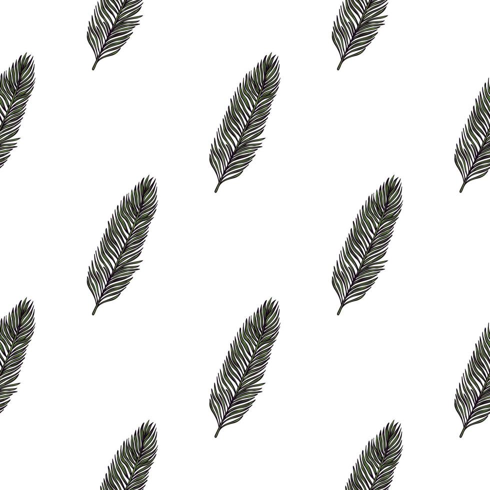 Palm leaves seamless pattern. Tropical branch in engraving style. vector