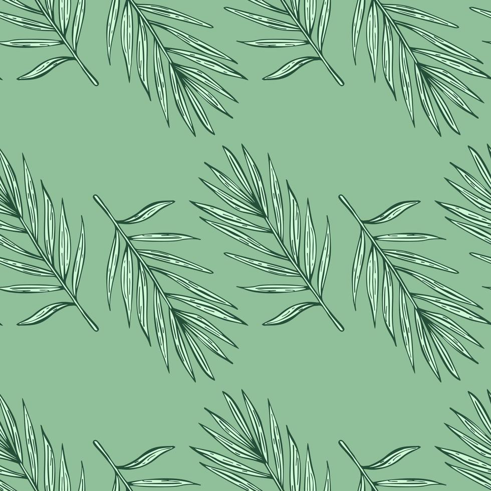 Palm leaves seamless pattern. Tropical branch in engraving style. vector