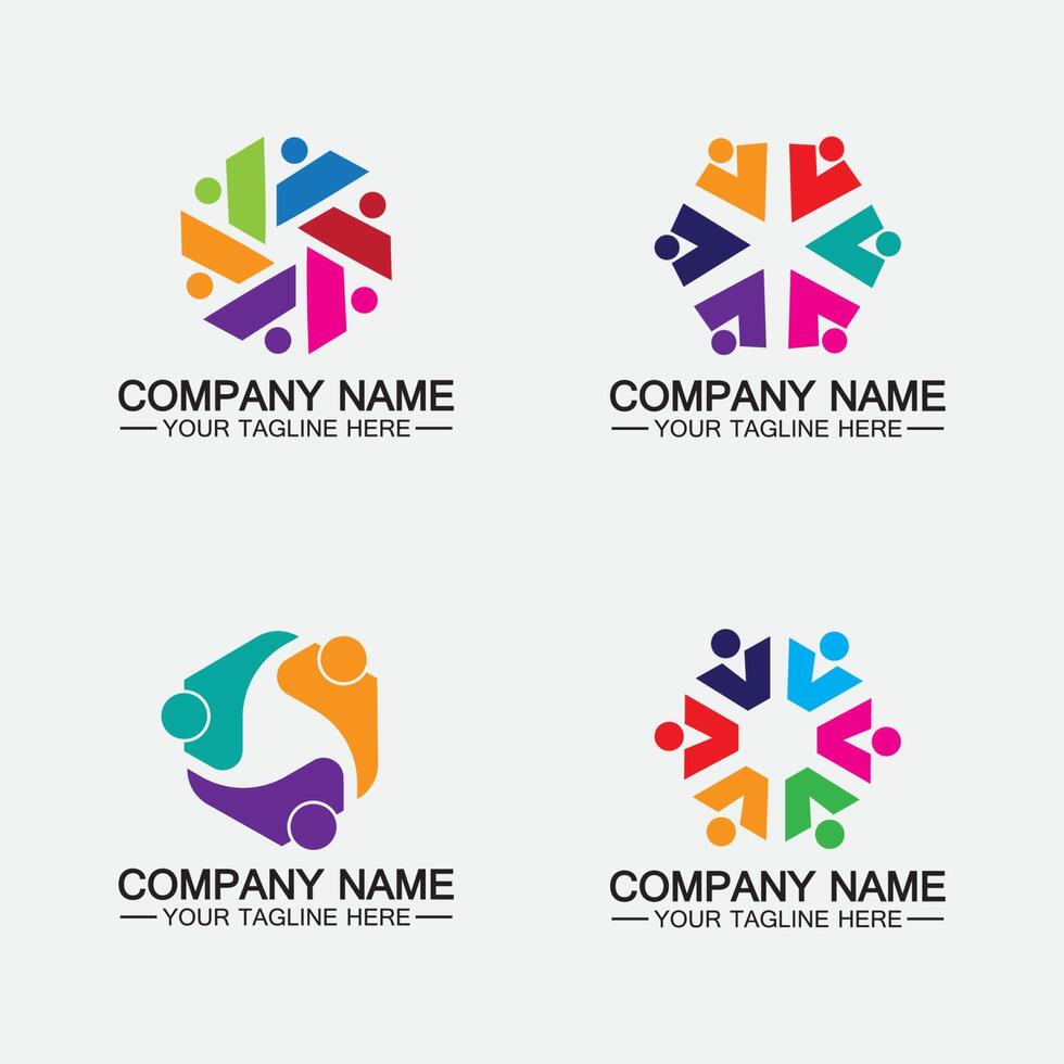 Teamwork connecting people hexagon concept logo symbol icon vector design