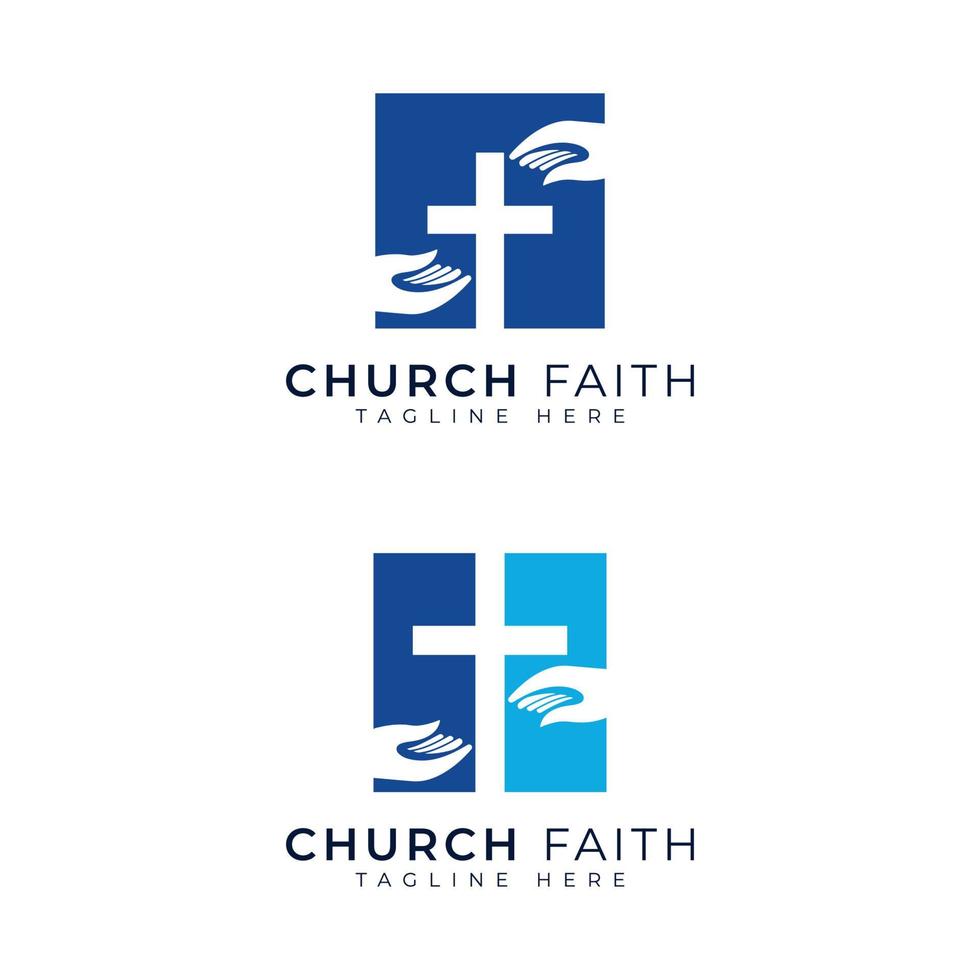 church logo design template faith, religious, support, hand vector
