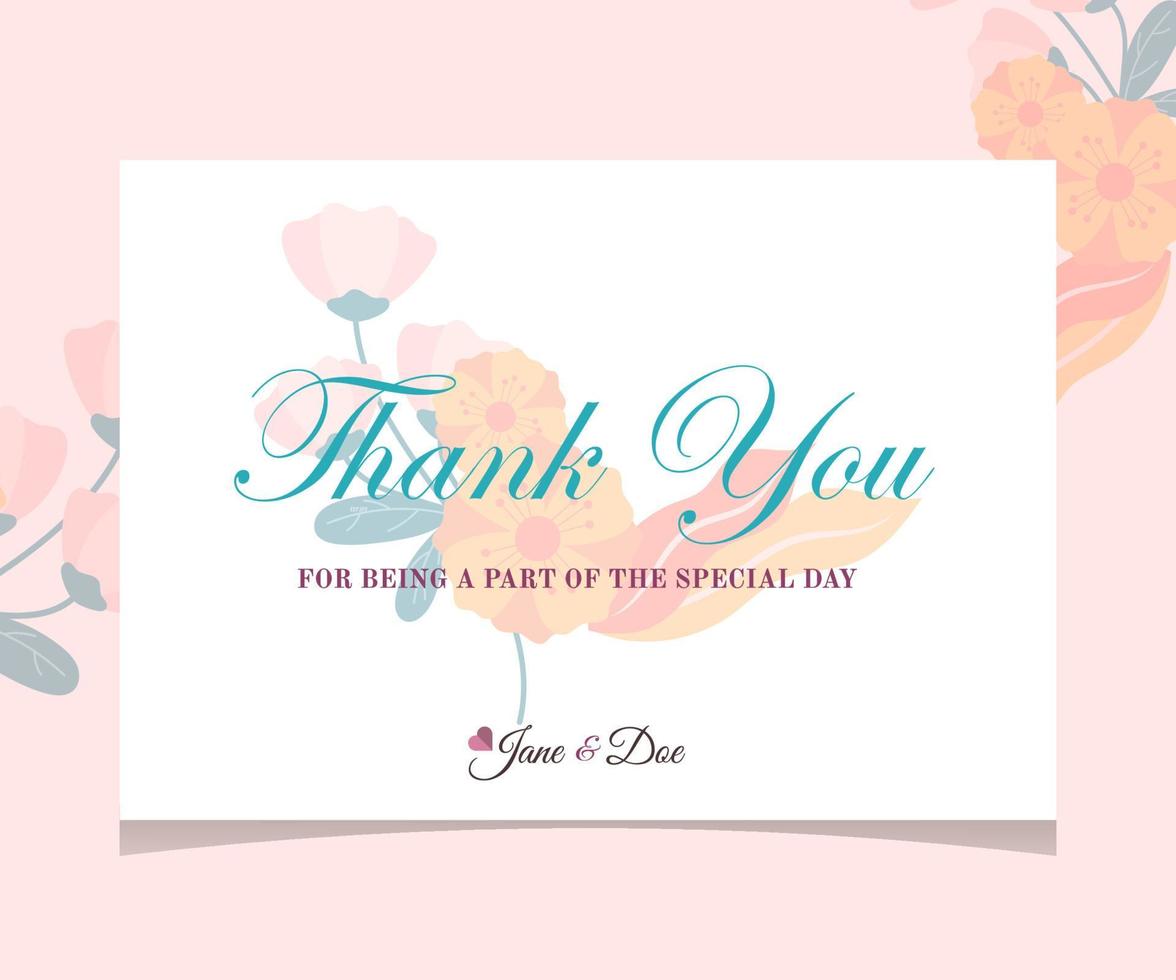 Thank you Compliment Card with White Background Flower - Illustration Vector. Perfect for wedding, greeting or invitation design vector