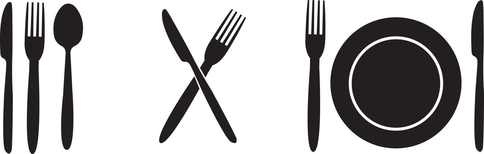 Spoon, fork and knife icon set. Vector illustration in flat style.