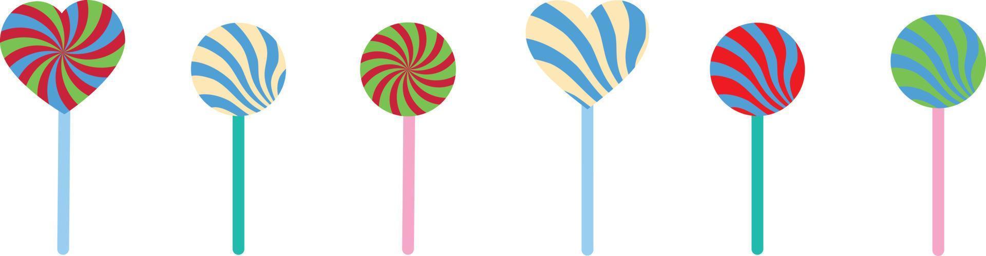 Vector set of colorful round lollipop on white background.