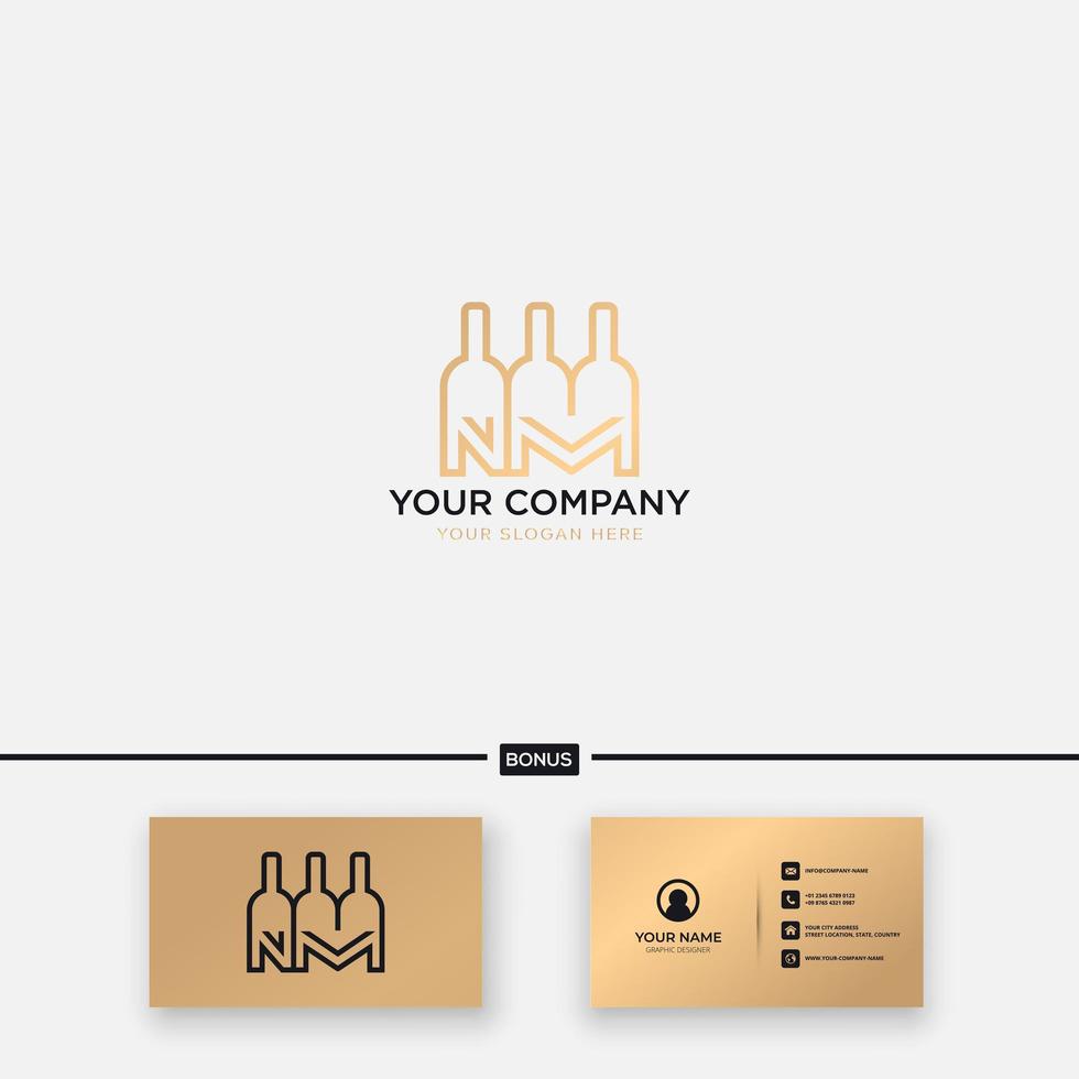 wine and letter N M logo design modern bar vector