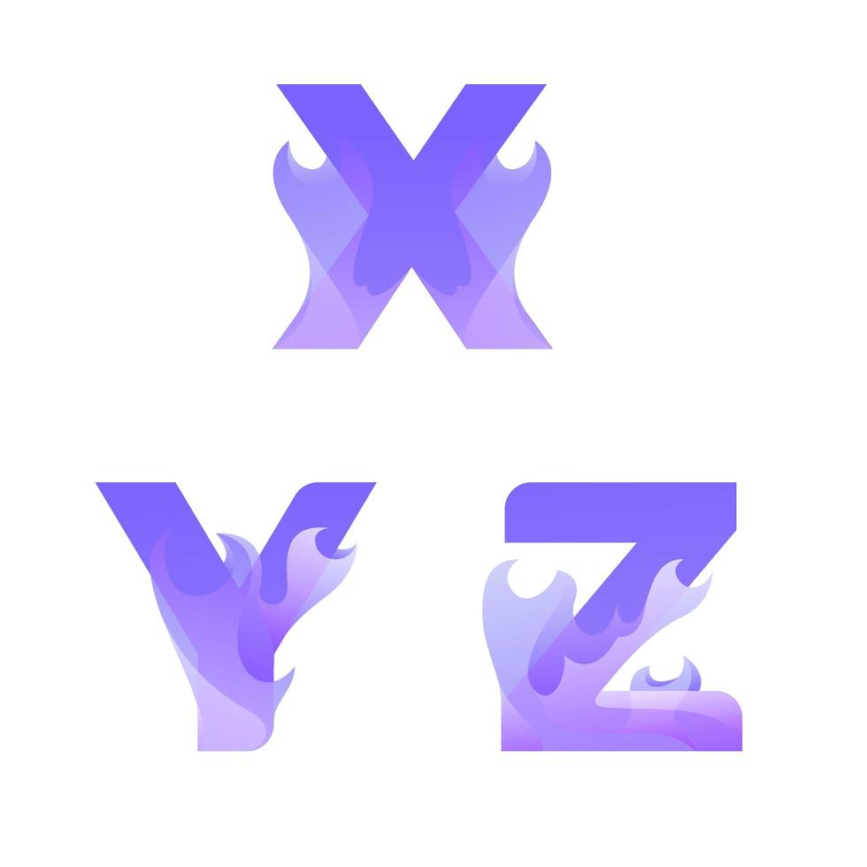 flame lettering monogram logo gradient X Y Z vector
