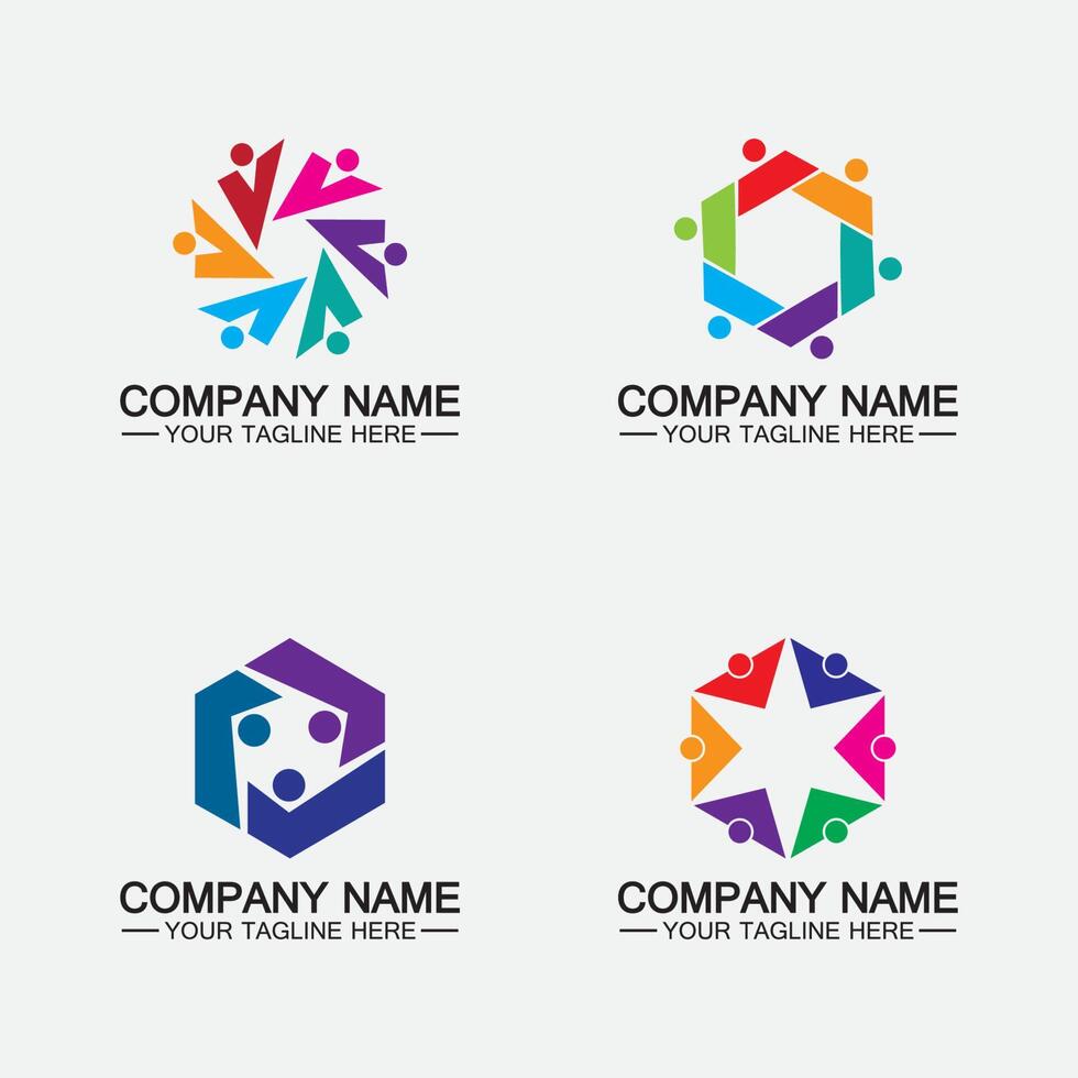 Teamwork connecting people hexagon concept logo symbol icon vector design