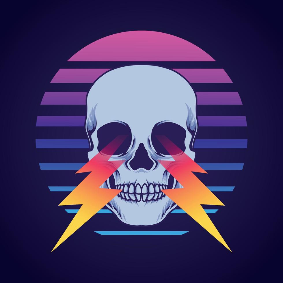 Skull with retrowave background vector