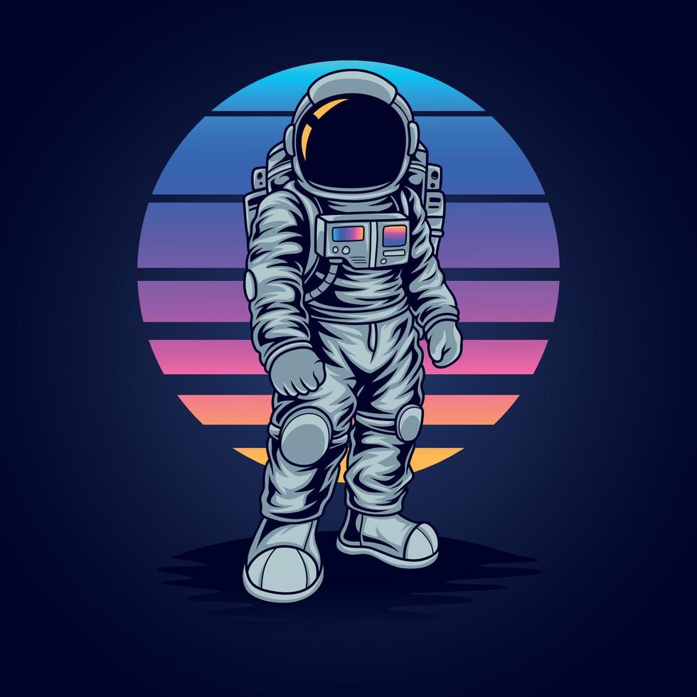 astronauta con fondo retrowave vector