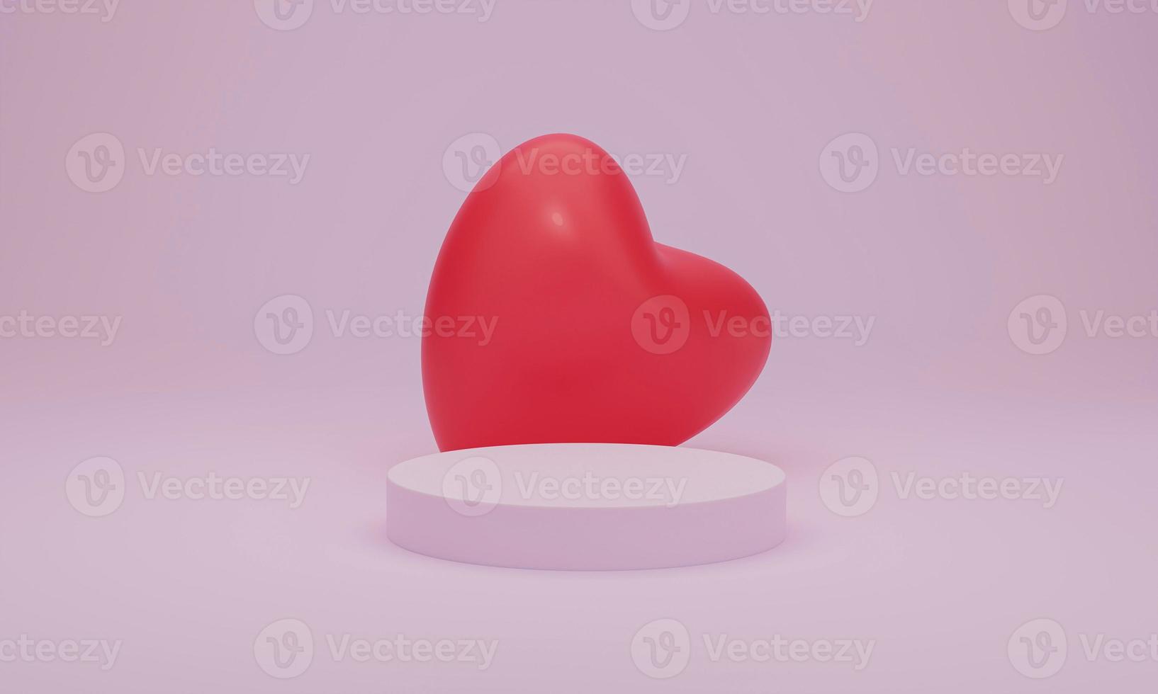 3d rendering. Red heart on pink podium on pastel background photo