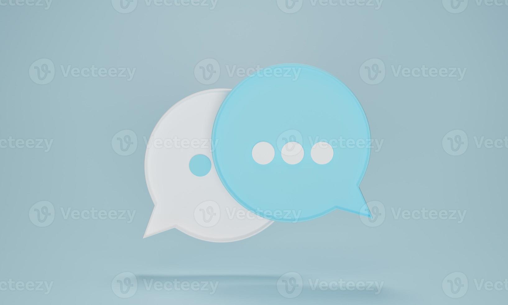 iconos de burbujas de chat o símbolo de signo de burbujas de voz sobre fondo azul pastel. concepto de chat, comunicación o diálogo. ilustración de representación 3d. foto