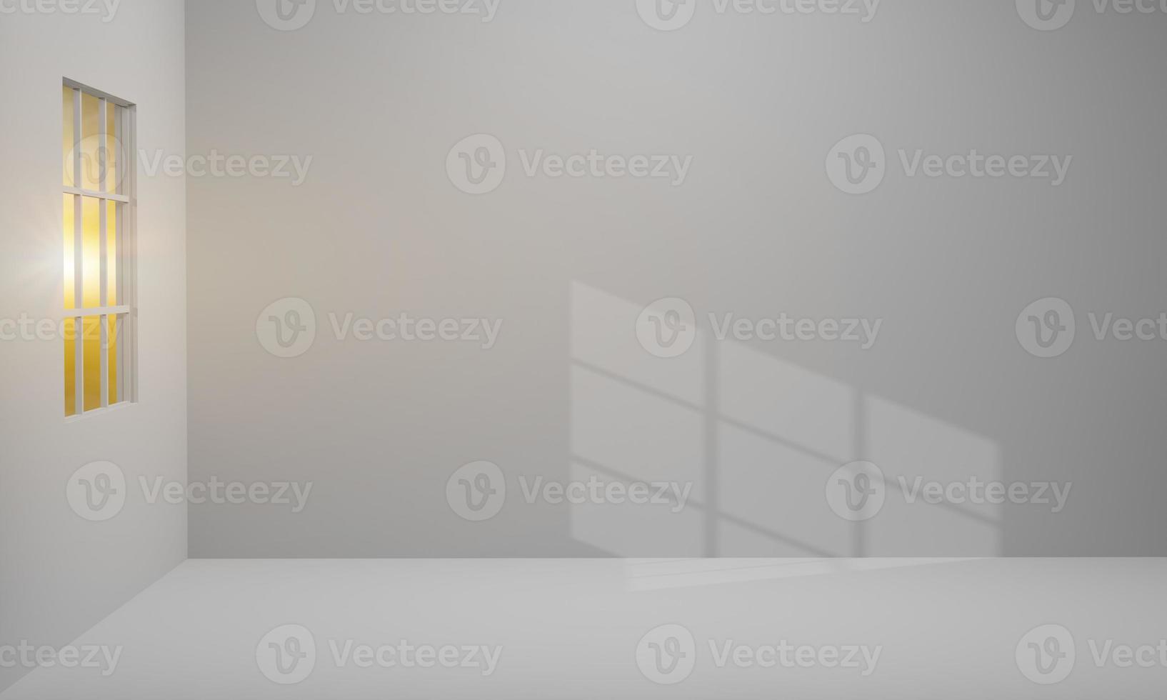 Minimalist empty room with gray wall and light from window. 3d render photo