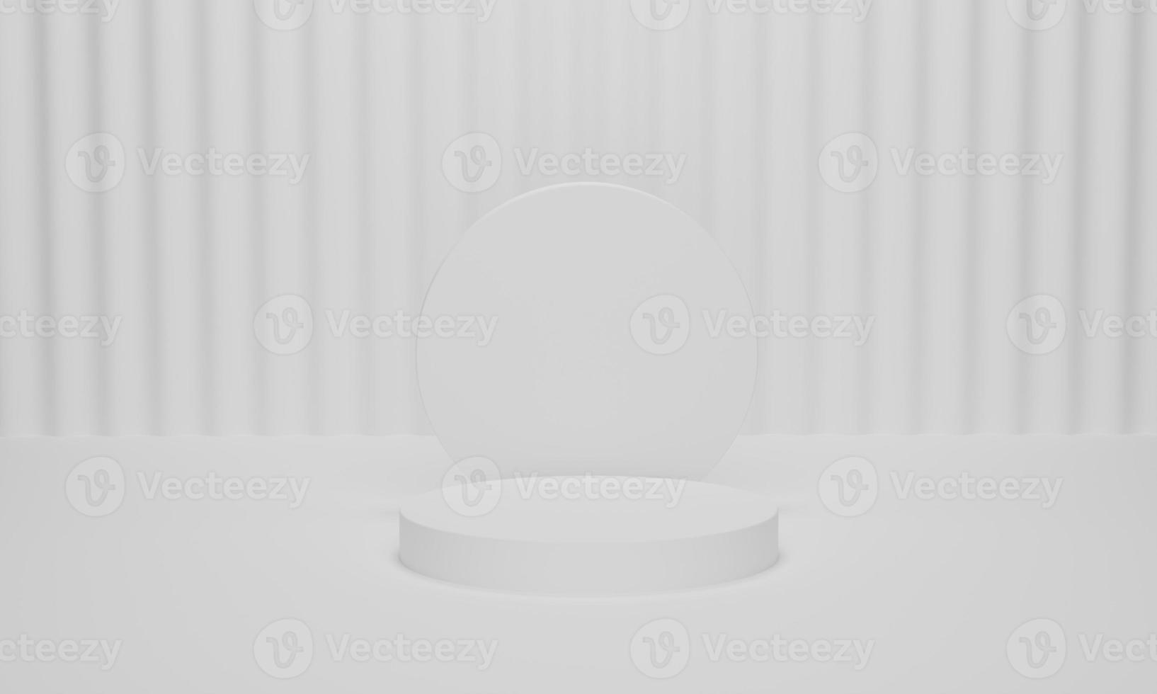 White cylinder podium on white background for pedestal display. 3d render photo