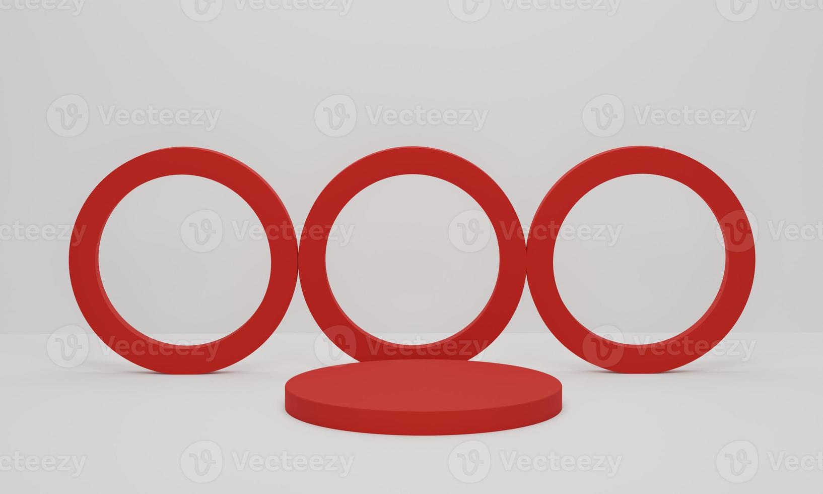 Red cylinder podium on white background. Abstract minimal scene geometric platform photo