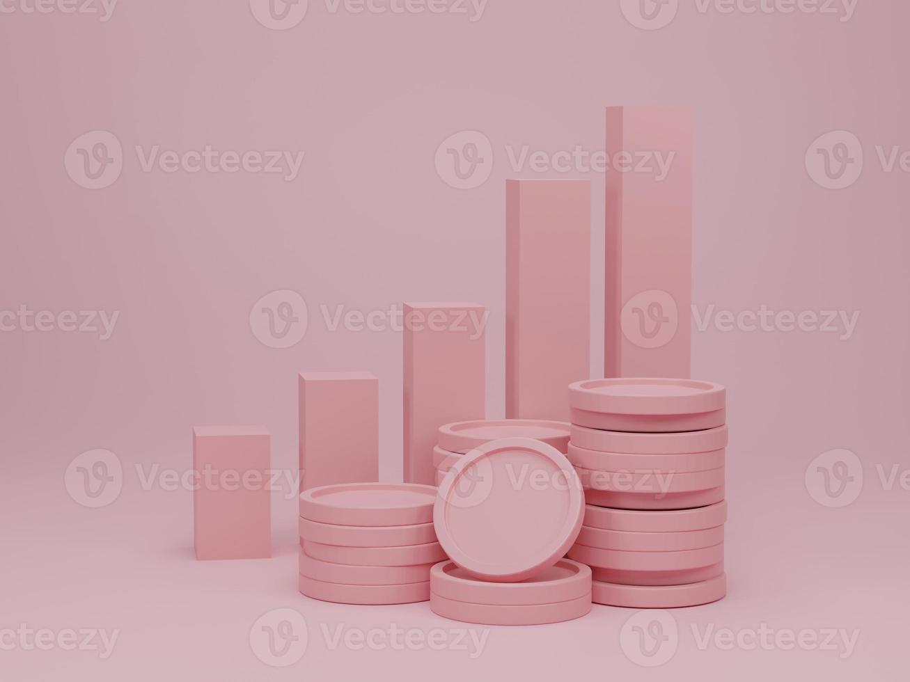 Stair step to growth success and bar graph with coins stack. Growth, finance, graph and invest business concept. 3d render illustration. photo
