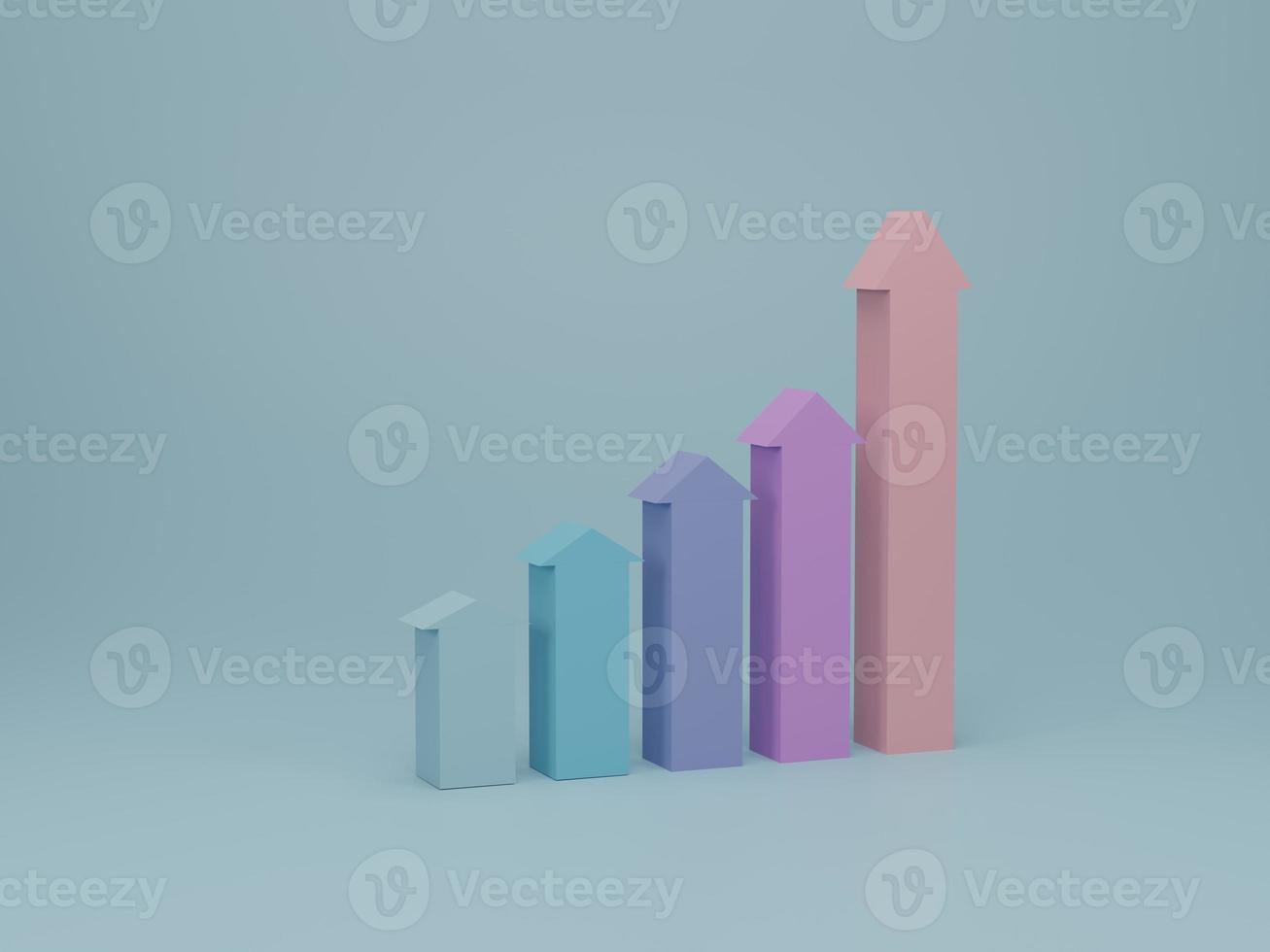 gráfico ascendente para el éxito creciente de los negocios y las finanzas. concepto de negocio de crecimiento, finanzas, gráfico e inversión. Ilustración de procesamiento 3d. foto