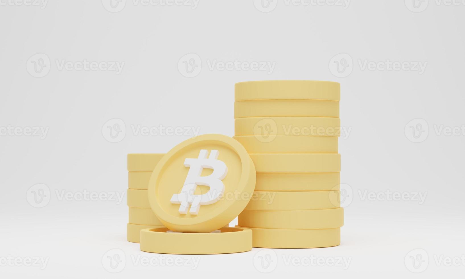 Coin bitcoin stacks on white background. Cryptocurrency or electronic payments concept. 3d render illustration. photo