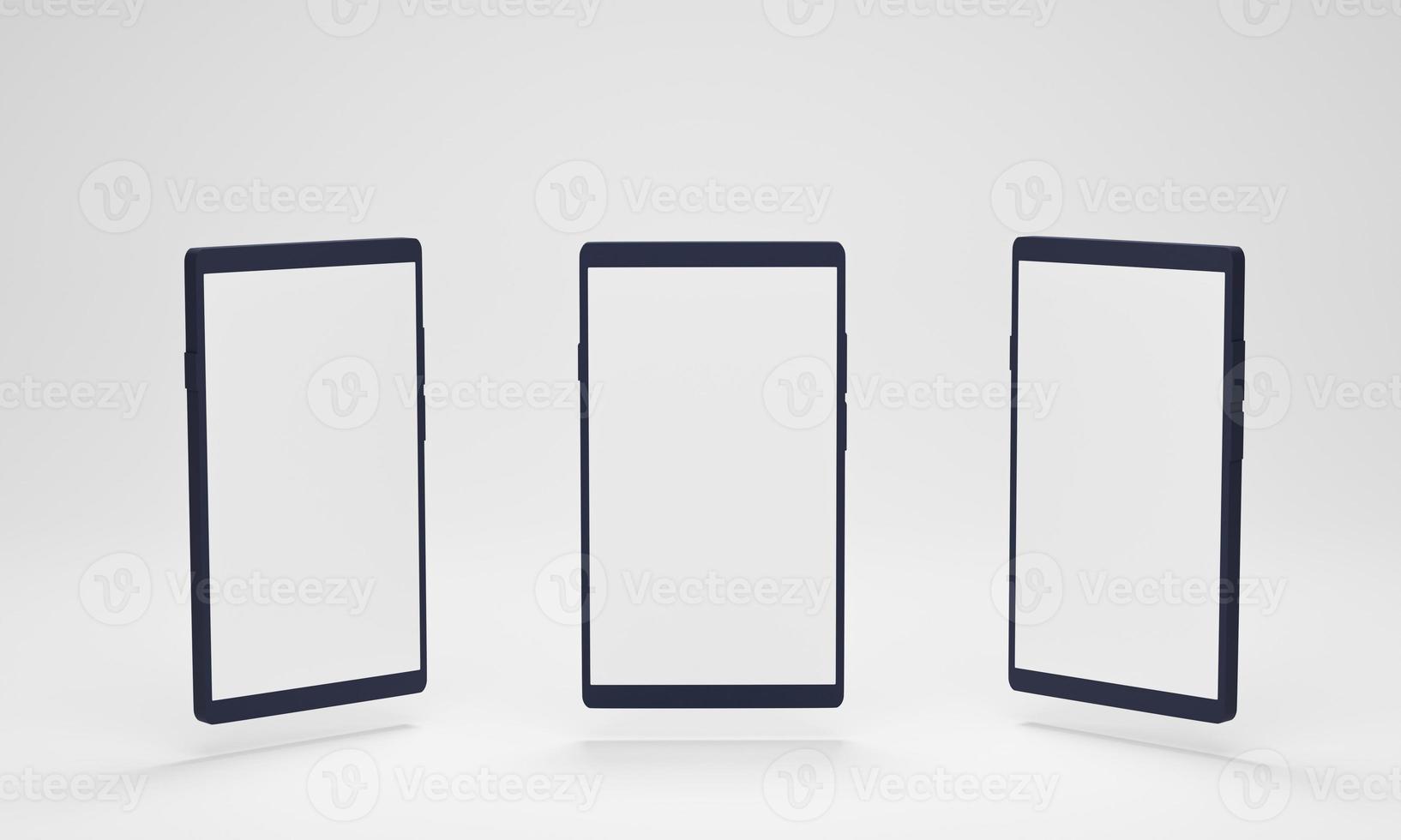 smartphone mockup with different perspective views. mobile screens with a blank display on white background. 3D render. photo