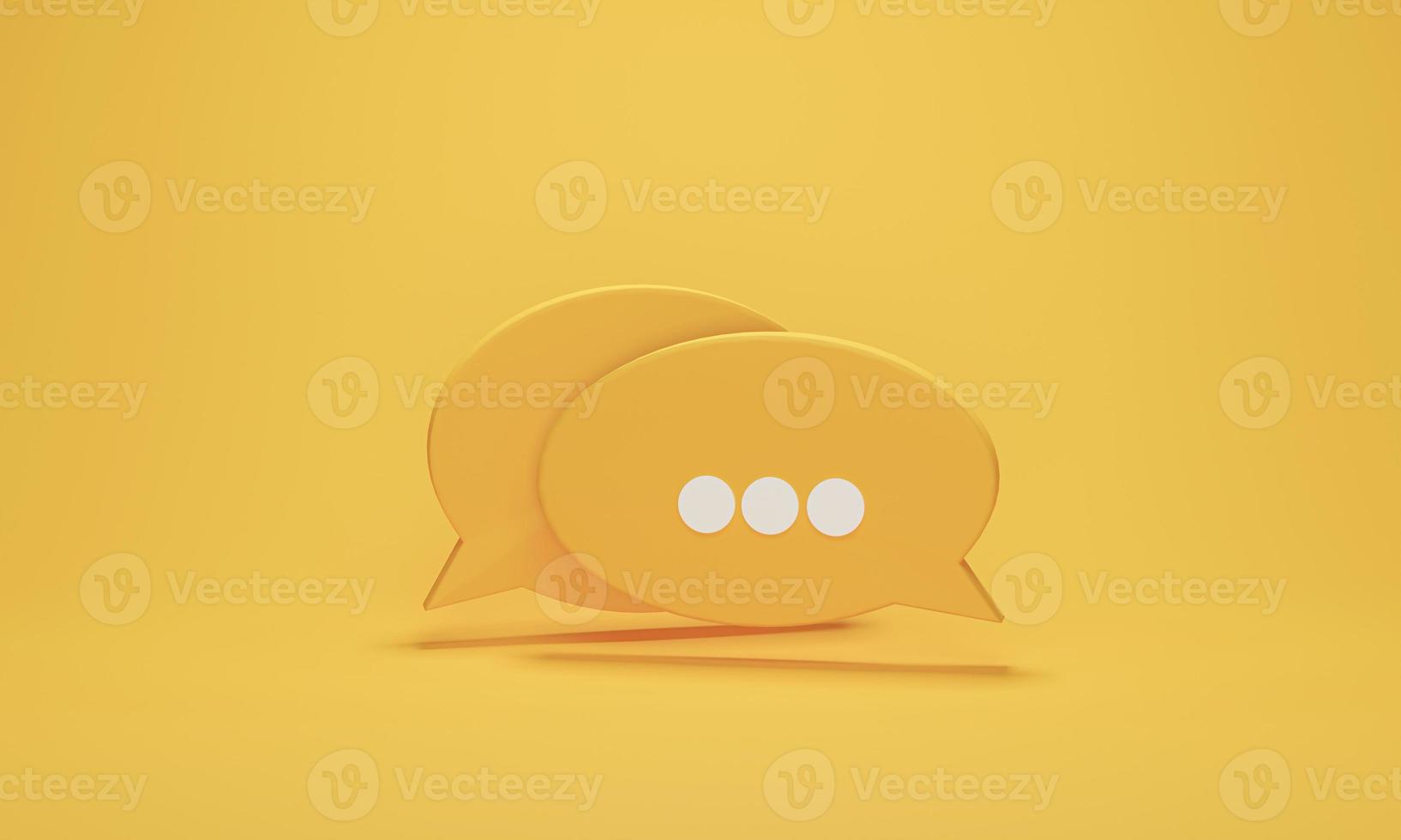 Chat icon or speech bubbles symbol on yellow pastel background. Concept of chat, communication or dialogue. 3d rendering illustration. photo