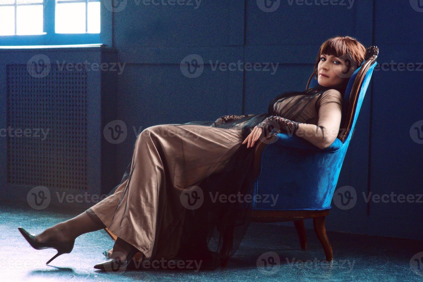 woman in vintage dress indoor photo