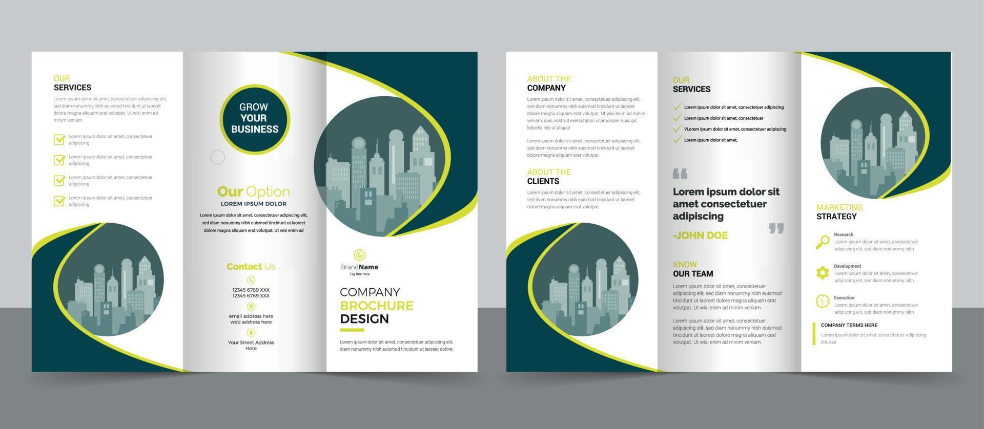 plantilla de diseño de folleto tríptico para su empresa, empresa, negocios, publicidad, marketing, agencia y negocios en Internet. vector