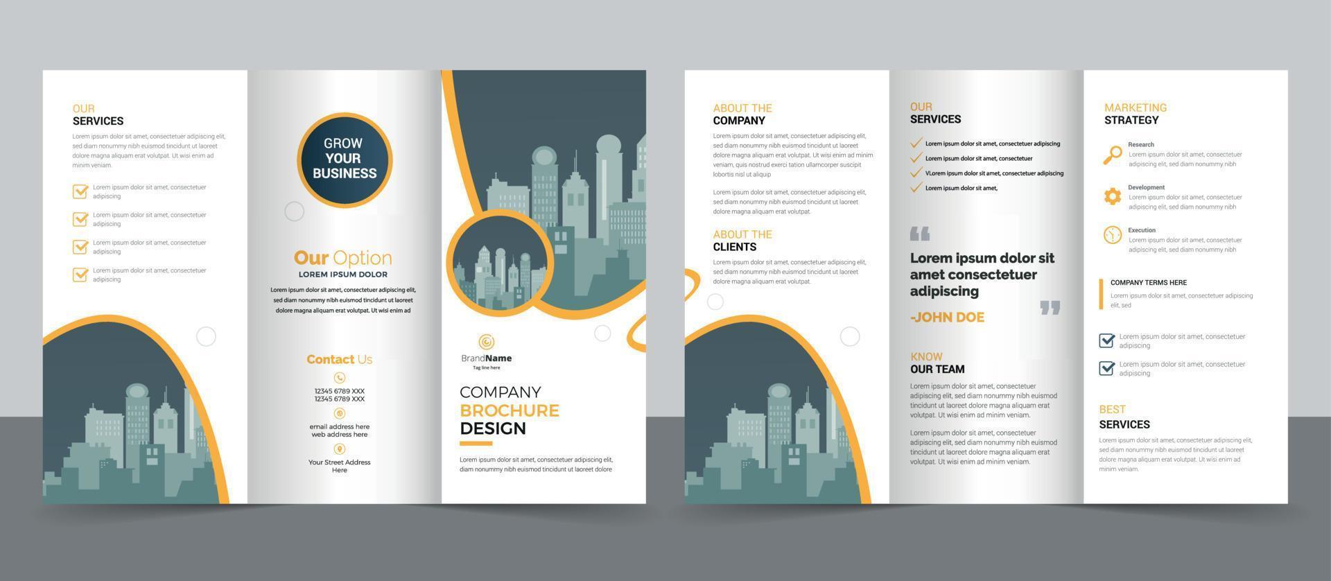 Trifold Brochure Design Template for Your Company, Corporate, Business, Advertising, Marketing, Agency, and Internet Business. vector